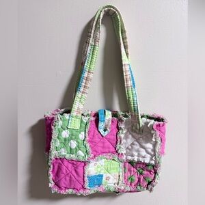 Vintage Rag Patchwork Kids Purse - Pink and Green